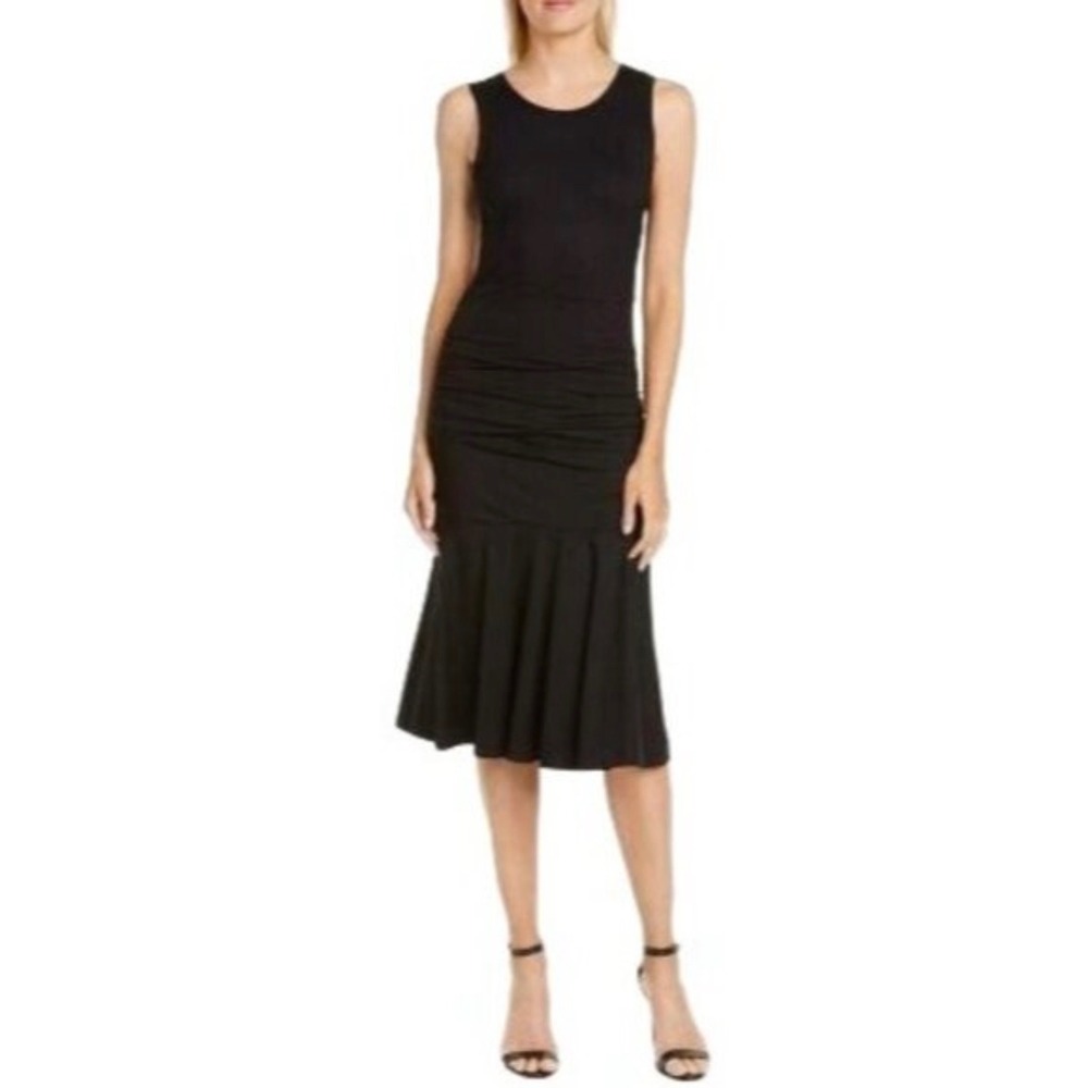Diane von Furstenberg Jace Black Ruched V-Back Flounce Dress Size M NEW